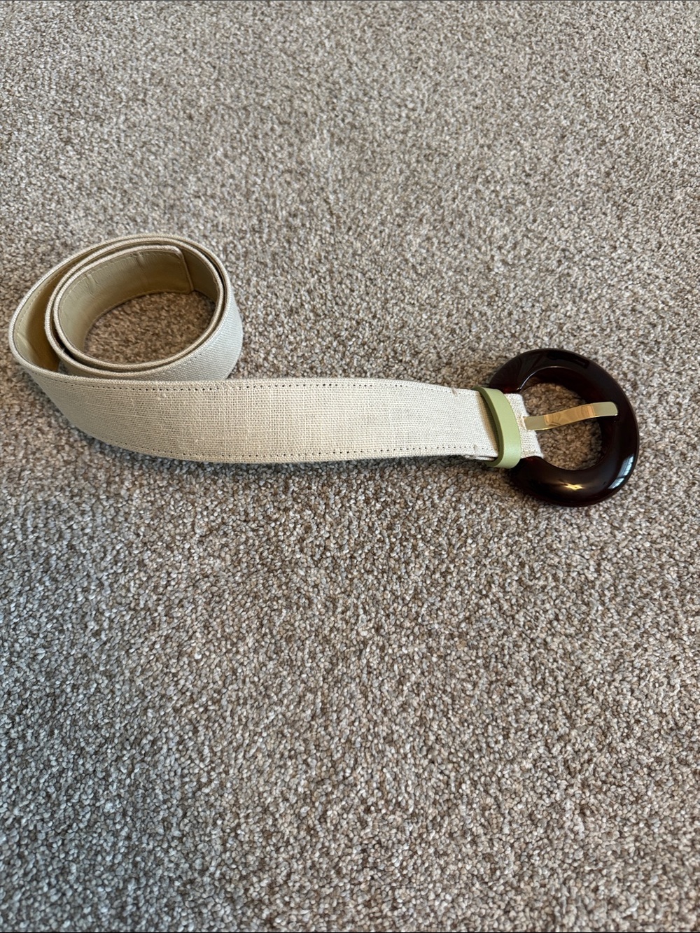Lizzie Fortunato Classic Ivory Canvas Belt with Dark Brown Round Buckle